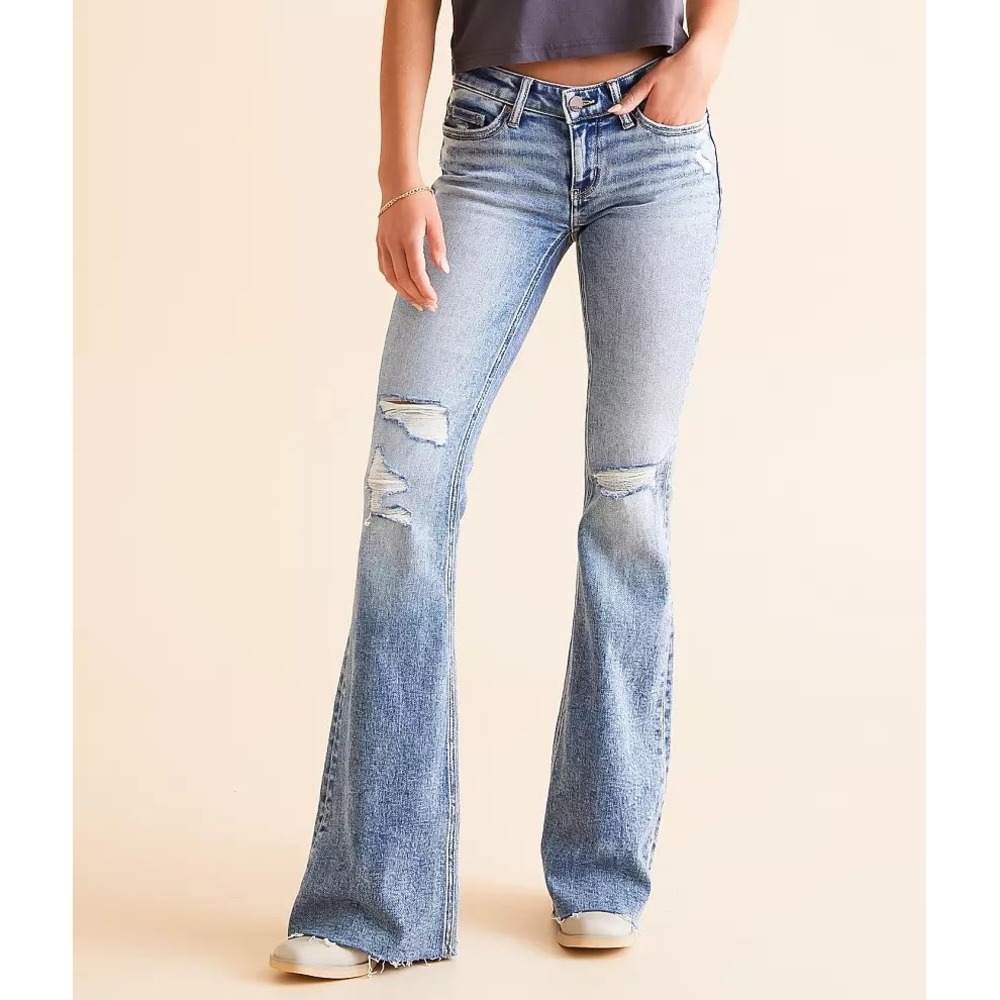 BKE Stella Low Rise Slim Fit Flare Jeans Distressed Blue 28x35 ABK1905XL